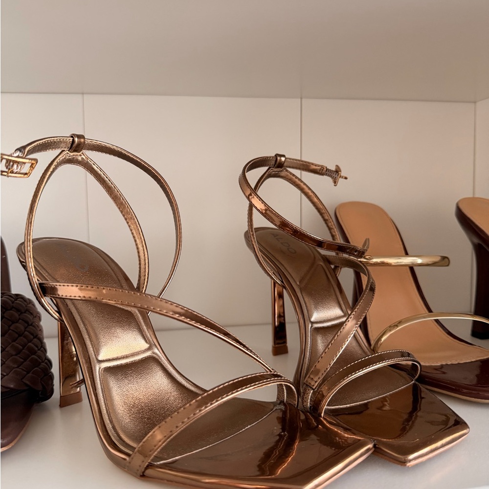 Metallic Bronze Strappy High Heel Sandals